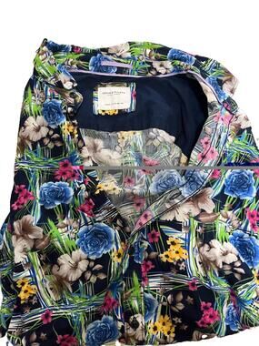 Men's Short Sleeve Hawaiian Shirt Denim and Flower, Size Medium
